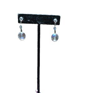 Dangle Disco Ball Earrings Clear Irredescent Glass Beads Silver hardware